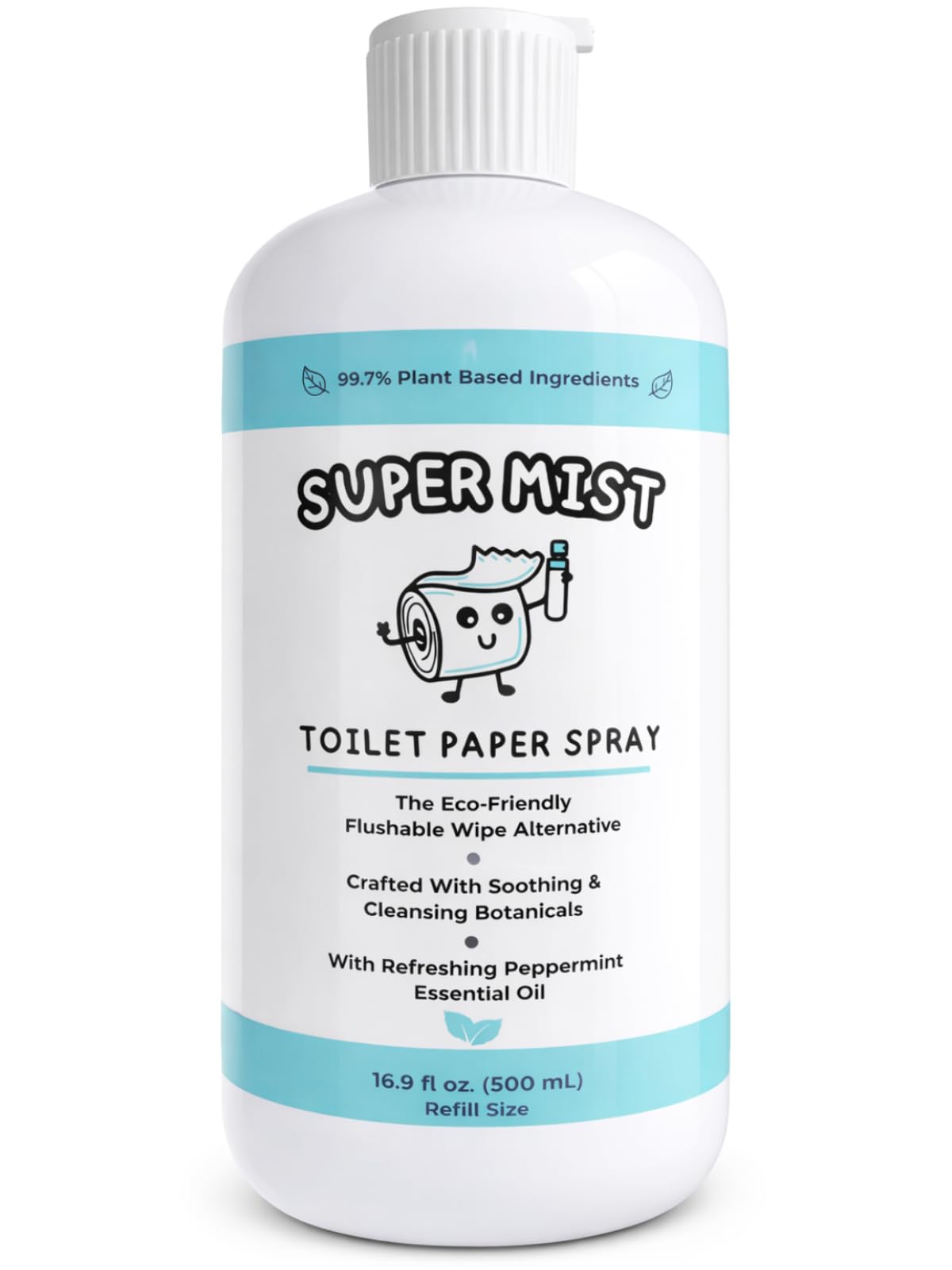 Super Mist Toilet Paper Spray Refill Size (500 mL) – Upgrade Your Toilet Paper into a Gentle, Cleansing Wipe | Replaces Over 6 Regular Bottles | Soothing Formula