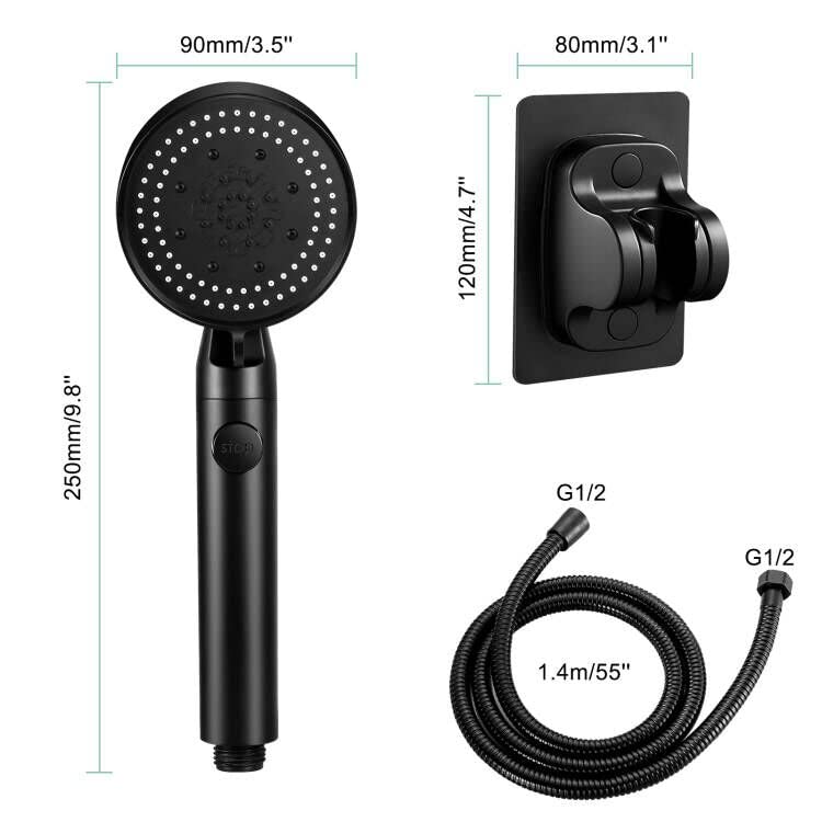 Lostrain Shower Head with Hose, Handheld High Pressure RV Water Saving On Off Switch Detachable Removable Hand Held Showerhead Set with Holder - Black