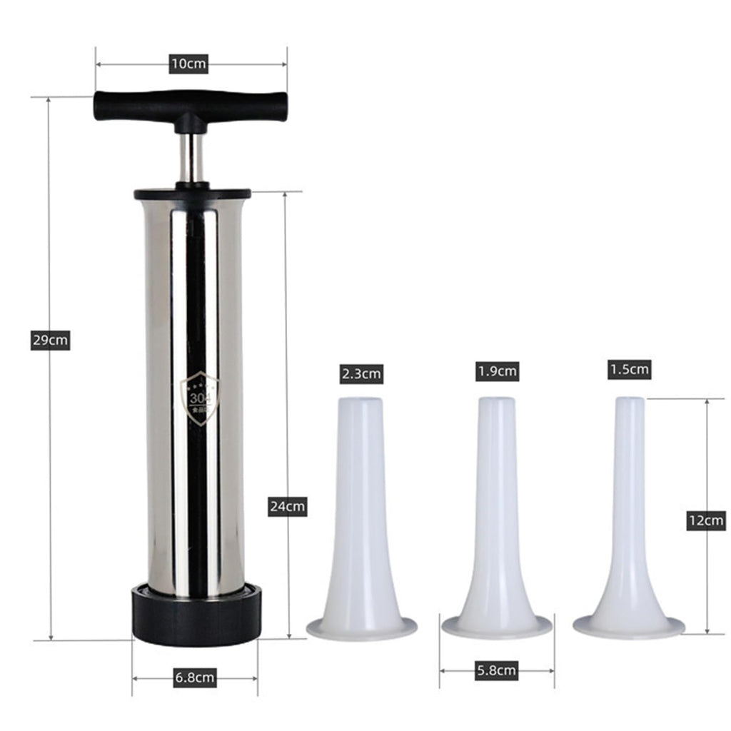 Sausage Stuffer Manual 304 Stainless Steel Sausage Maker Meat Stuffer Filler Hand Operated Salami Maker Sausage Filling Tool Funnel with 3 Nozzles