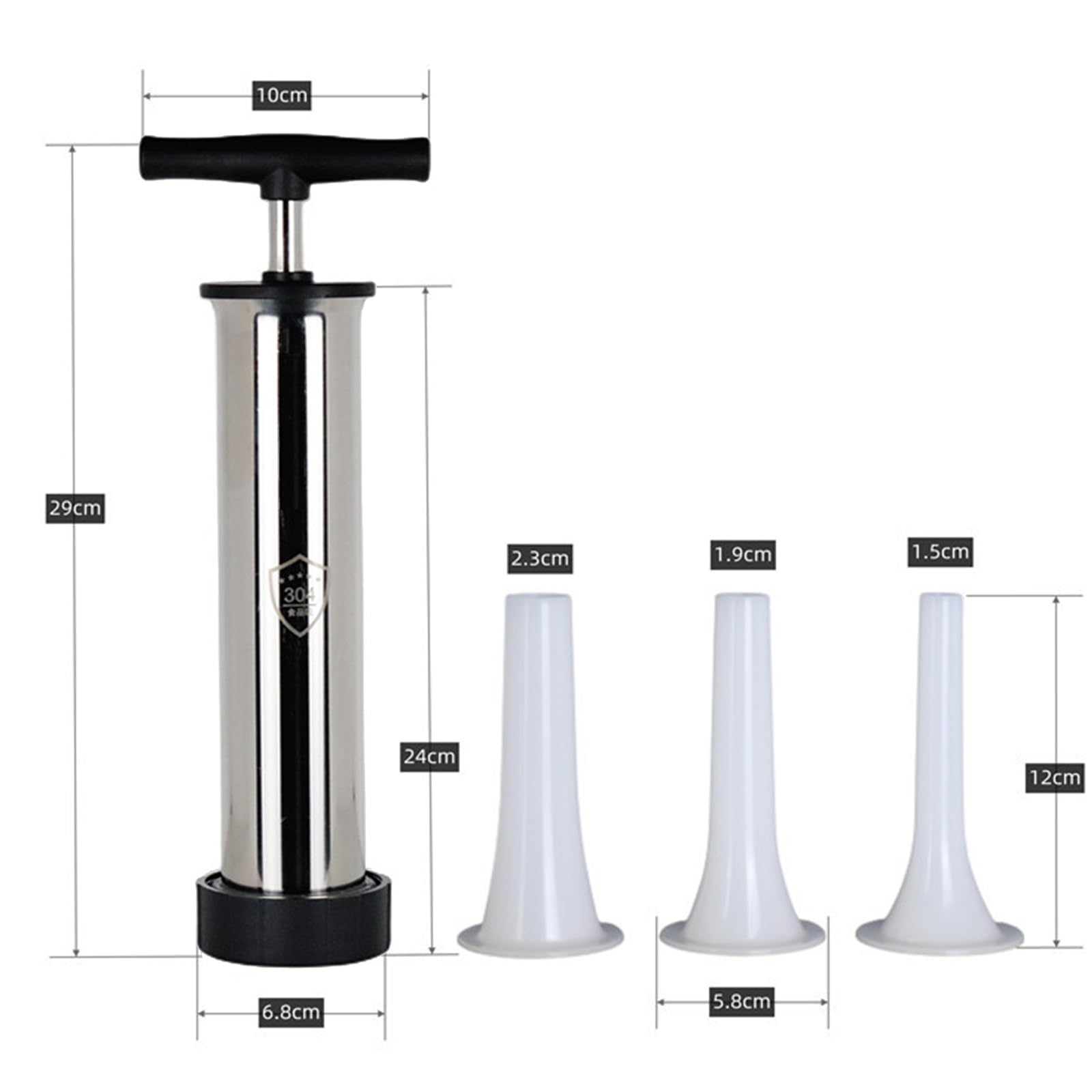 Sausage Stuffer Manual 304 Stainless Steel Sausage Maker Meat Stuffer Filler Hand Operated Salami Maker Sausage Filling Tool Funnel with 3 Nozzles
