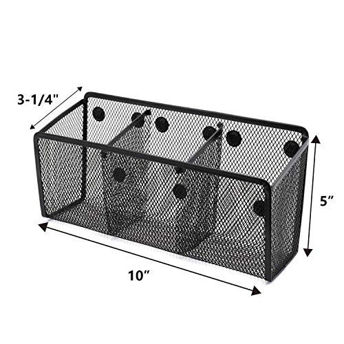Jucoan 4 Pack Magnetic Pencil Holder Set Including Semicircle Pen Organizer, 3 Slots Mesh Metal Storage Basket with Strong Magnet for Fridge, Locker, Whiteboard
