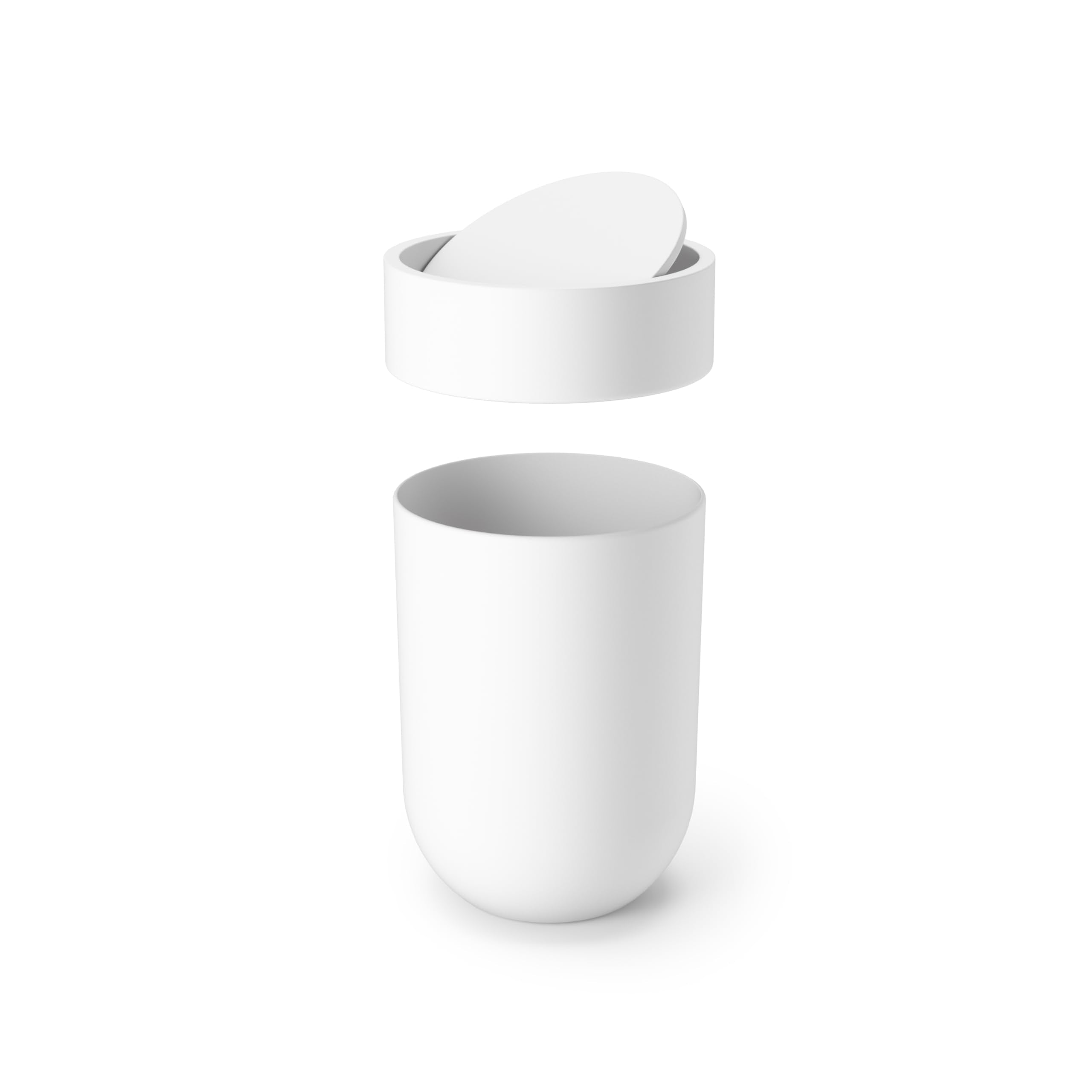 Umbra Touch Trash Can, Small 1.6-Gallon Garbage Bin with Swing Lid, Waste Basket for Bathroom or Office, White