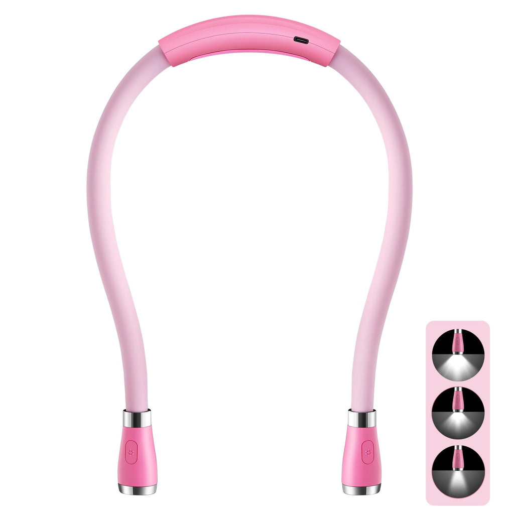 SingHong LED Neck Light, Book Light, Reading Lamp, USB-C Rechargeable, Hands Free, 4 LED Bulbs, 4 Adjustable Brightness, for Knitting, Crafting, Crochet and Reading in Bed (Pink)