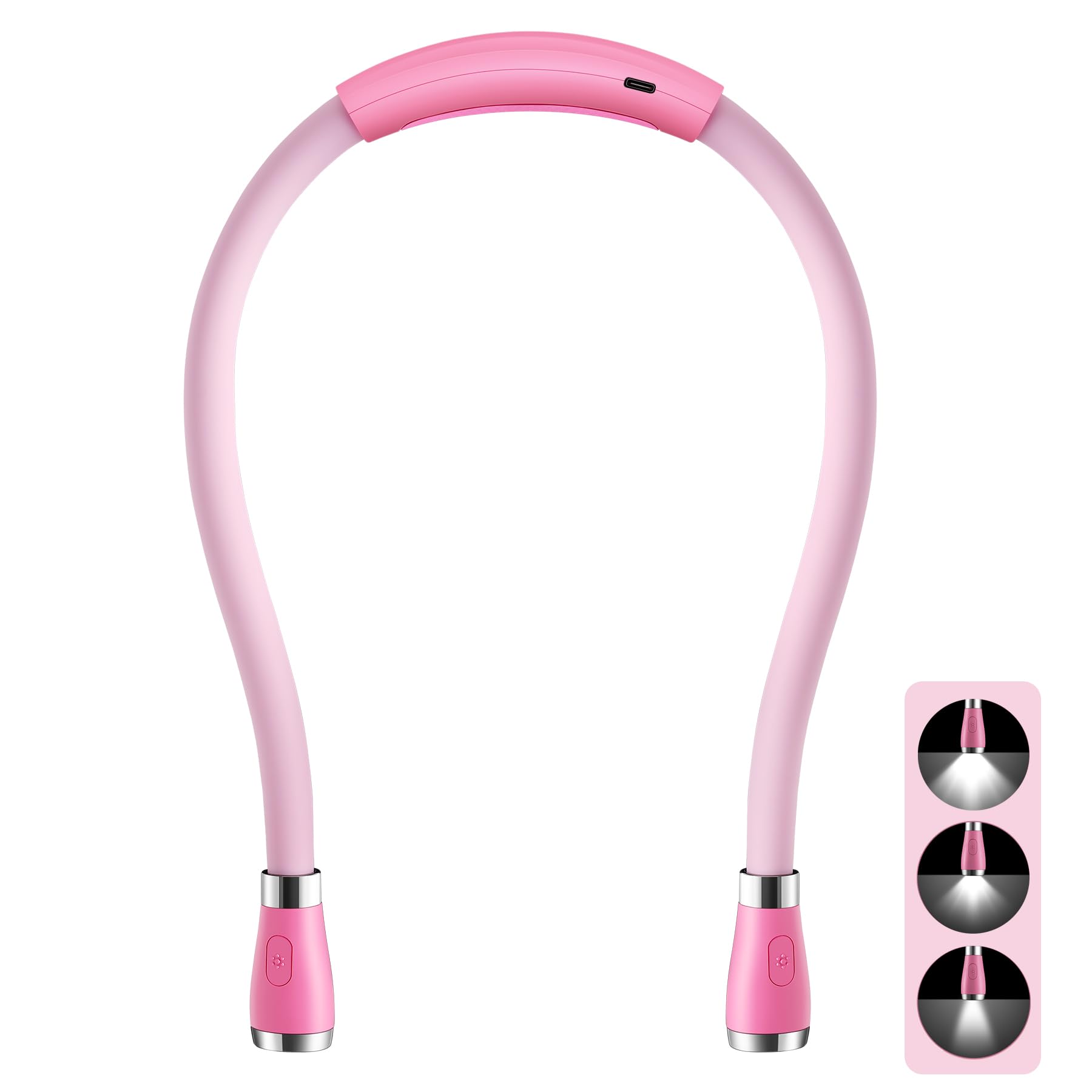 SingHong LED Neck Light, Book Light, Reading Lamp, USB-C Rechargeable, Hands Free, 4 LED Bulbs, 4 Adjustable Brightness, for Knitting, Crafting, Crochet and Reading in Bed (Pink)