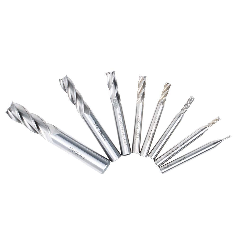 In-tool-home 1/8" 3/16" 1/4" 5/16" 3/8" 1/2" high Speed Steel HSS 4 Flute Straight End Mill Cutter Set of 8