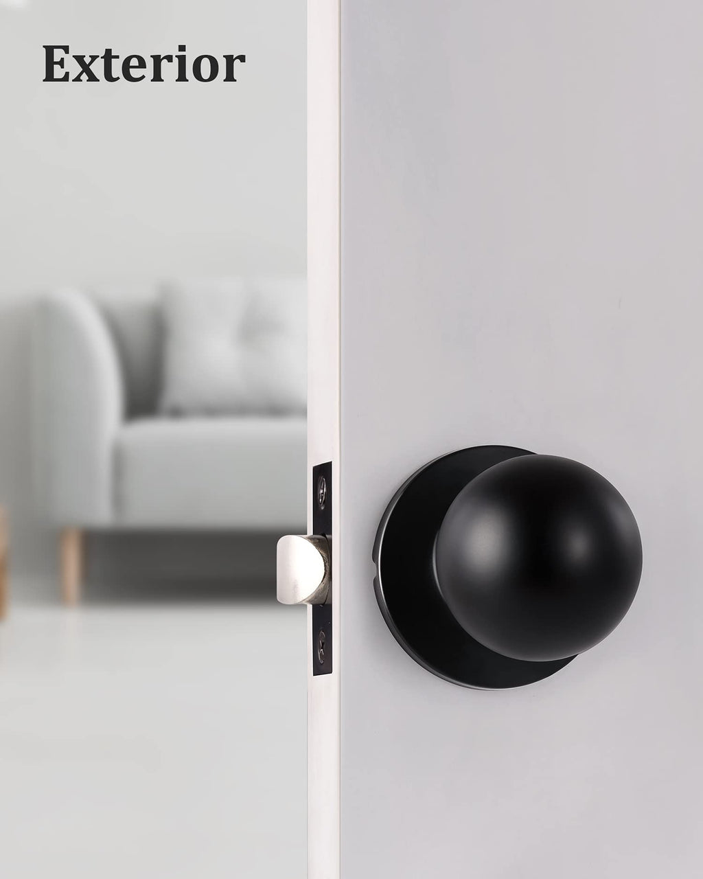 Matte Black Passage Keyless Door Knobs for Closet/Hall/Conference Room, Round Ball Interior Door Locks by Lanwandeng