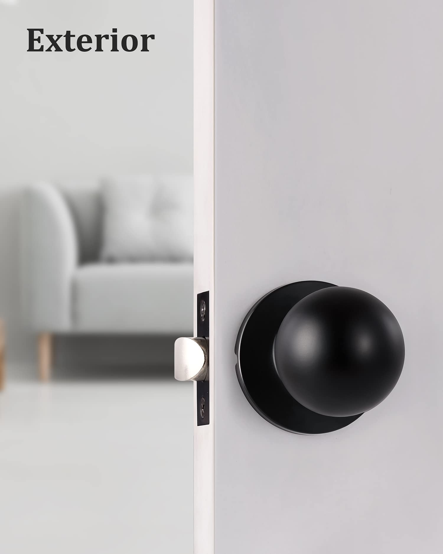 Matte Black Passage Keyless Door Knobs for Closet/Hall/Conference Room, Round Ball Interior Door Locks by Lanwandeng