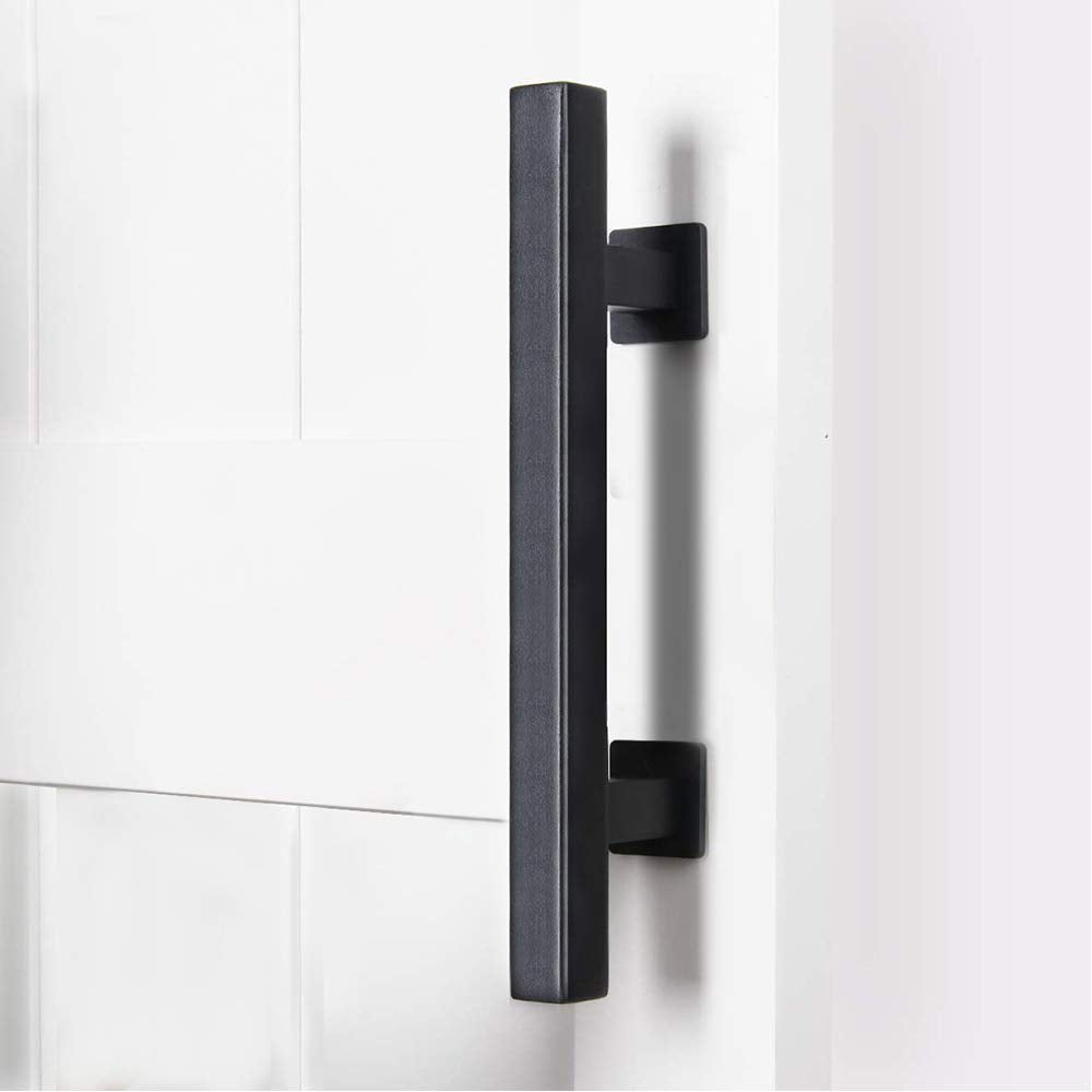 Hedume 12" Sliding Barn Door Handle Pull and Flush Hardware Set, Heavy Duty Solid Carbon Steel Rustic Style, Fit Doors Up to 1 3/4"