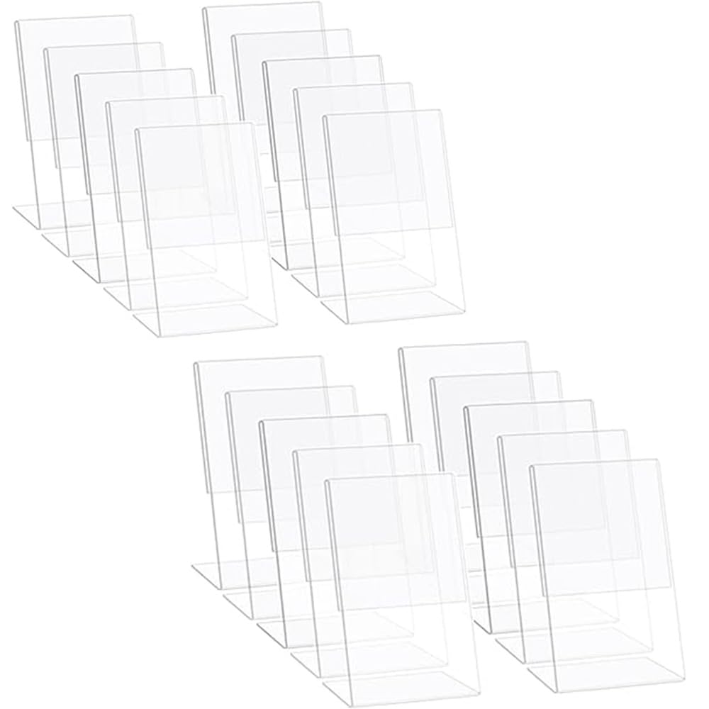 20-Pack A6 (4 x 6 Inch) Clear Acrylic Sign Holders, Acrylic Photo Frame, Vertical Slanted Back Brochure Display Stand, Transparent Flyer Holder for Office Restaurant Desktop (Vertical).