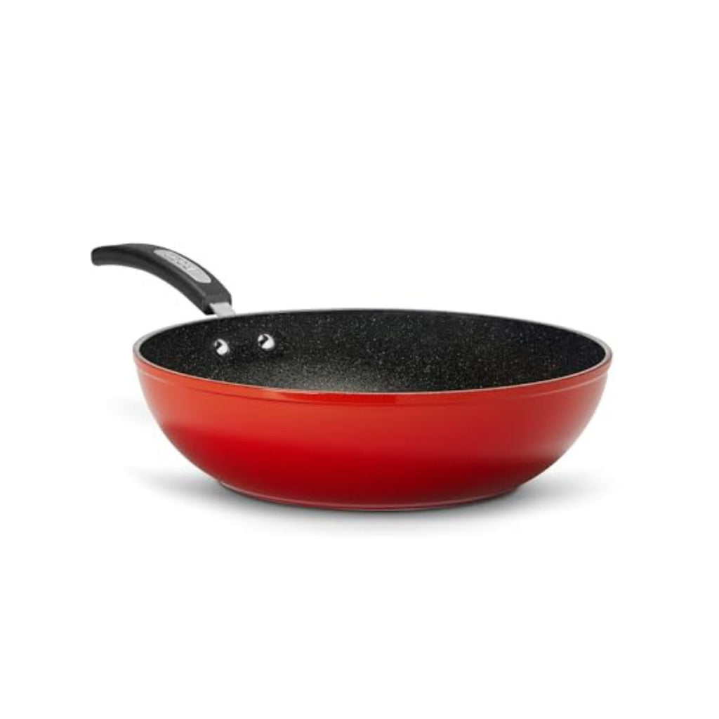 Starfrit The Rock 11'' (28cm) Non-Stick Stir Fry Pan - Durable Forged Aluminum - Oven Safe - Easy to Clean - Red