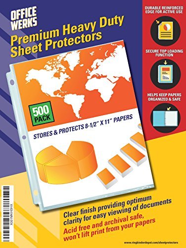 Heavy Duty Clear Sheet Protectors, 8.5" x 11", 500 Pack, Top Load,Reinforced Holes, Acid-Free/Archival Safe