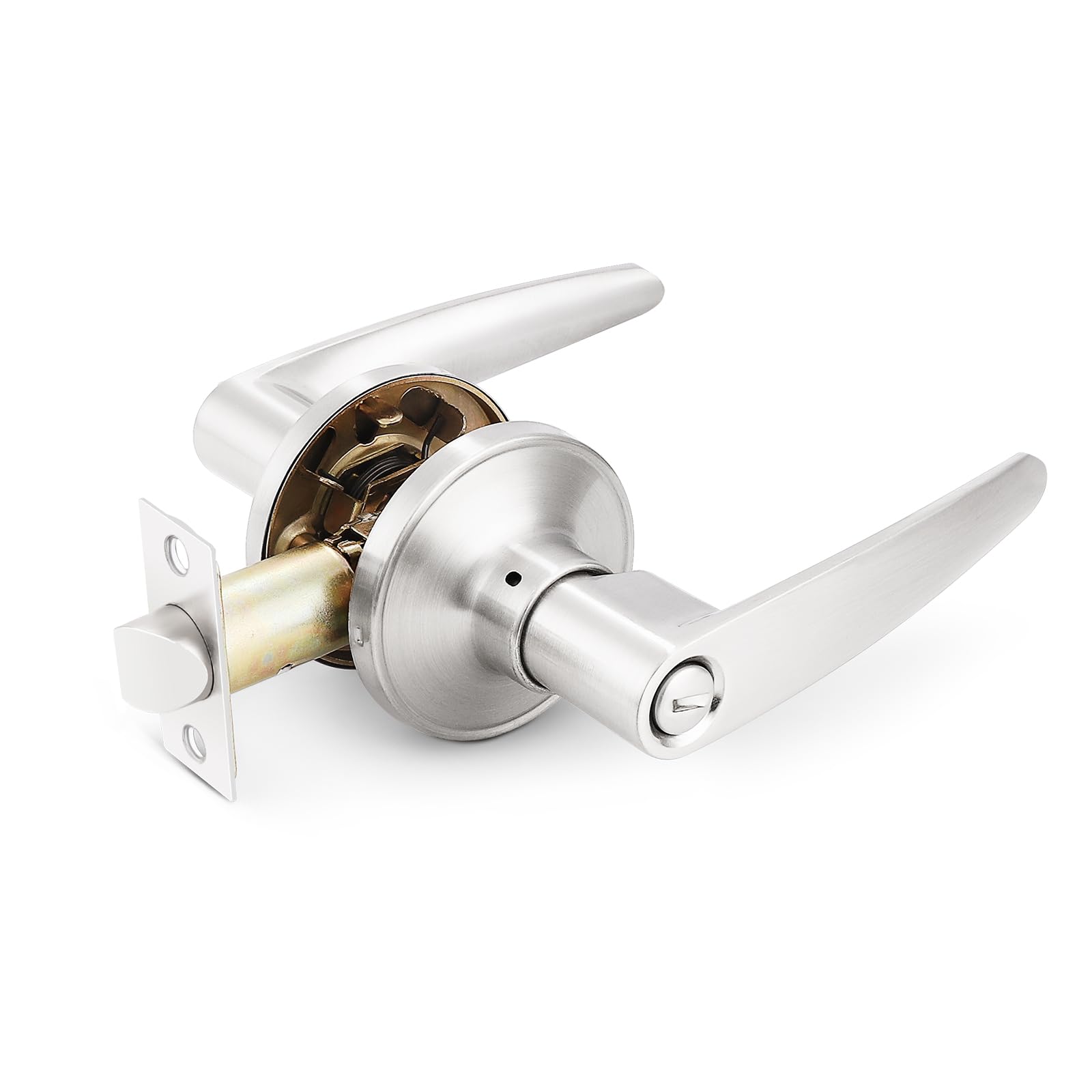 Probrico Door Handles Interior, Satin Nickel Door Lock for Bedroom, Levers Indoor Bed/Bath Handle With Lock, Privacy and Security, Left or Right Handed Doors