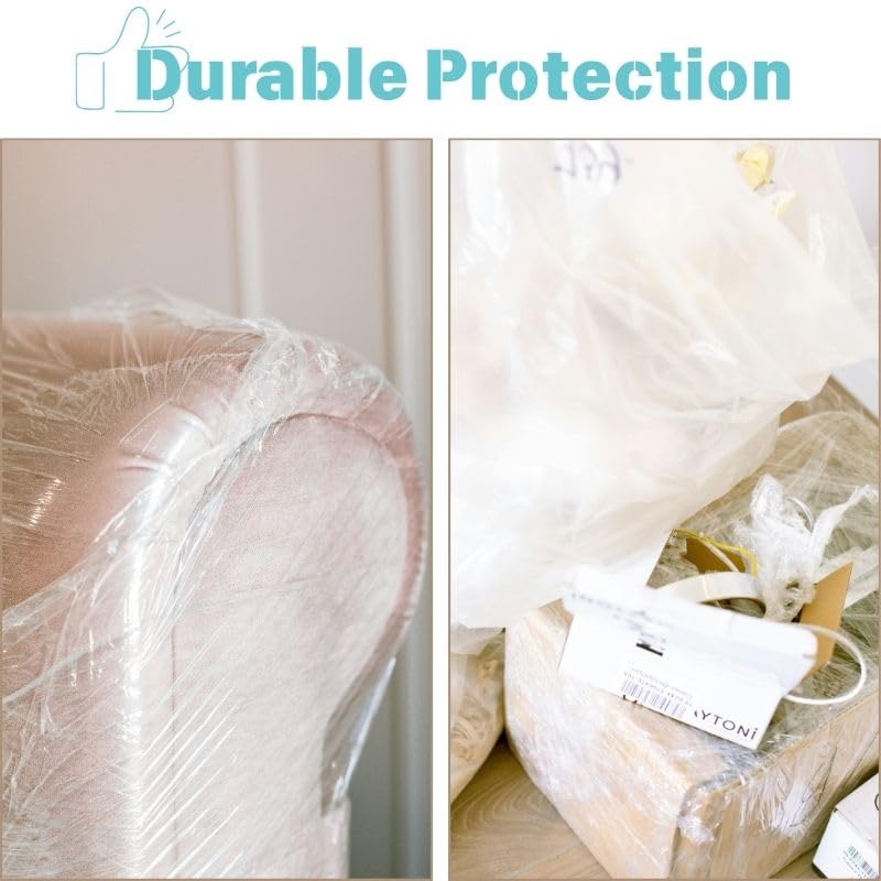 Stretch Film Wrap- 15"x1200ft Industrial Clear Shink Wrap for Pallet Wrapping, Moving, Packing