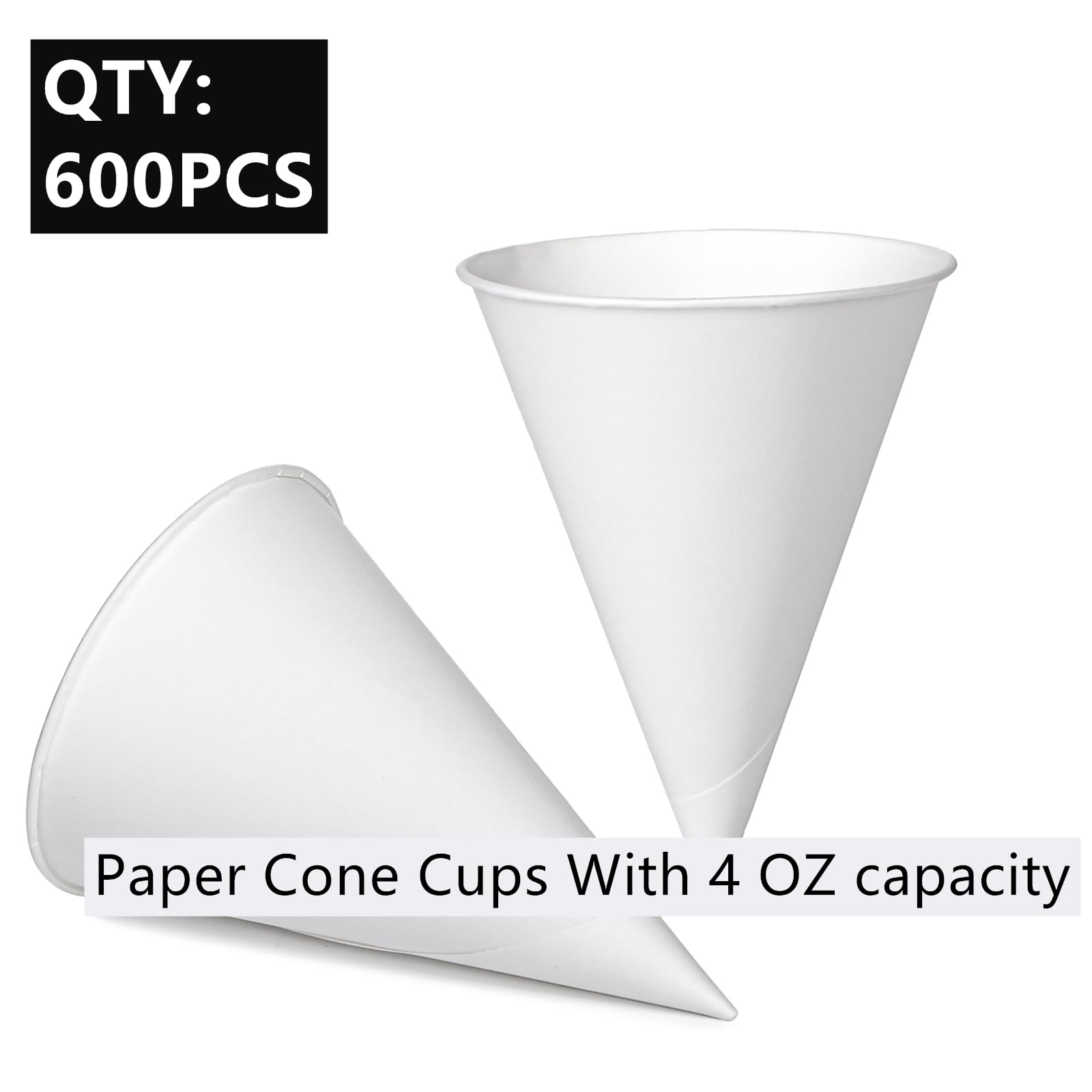 600 Pack Cone Water Cups, 4OZ Disposable Paper Snow Cups for Water Dispenser, Office Water Cooler, Sports Teams Fundraiser Craft Funnel for Shaved Ice Oil Protein Powder Drinks