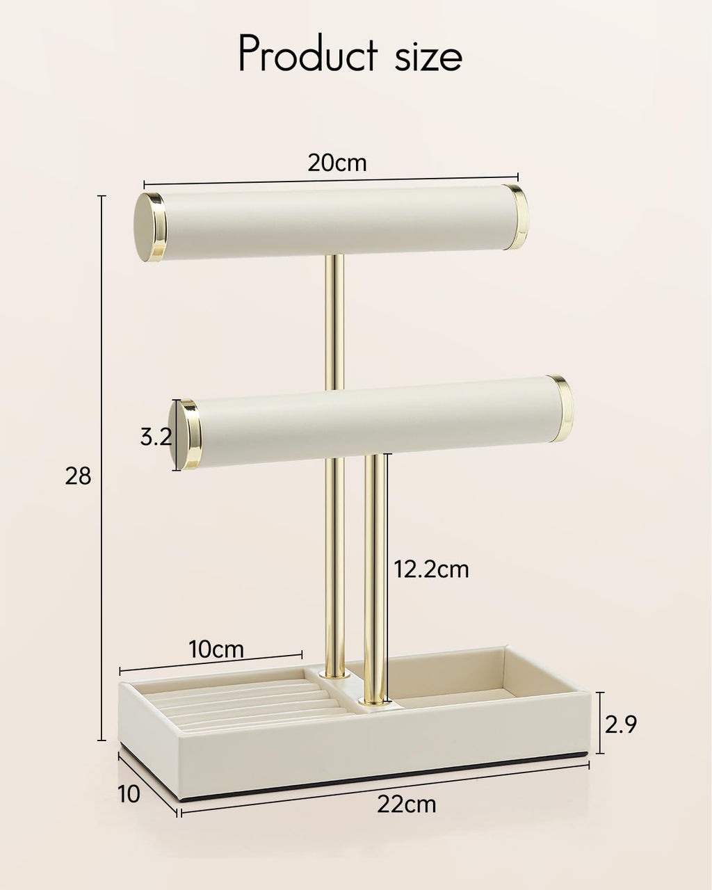 Vlando 2 Tier Bracelet Holder Display,Jewelry Stand Organizer with Ring Holder Tray,Jewelry Holder for Bracelet, Necklace, Watches, Rings,Beige