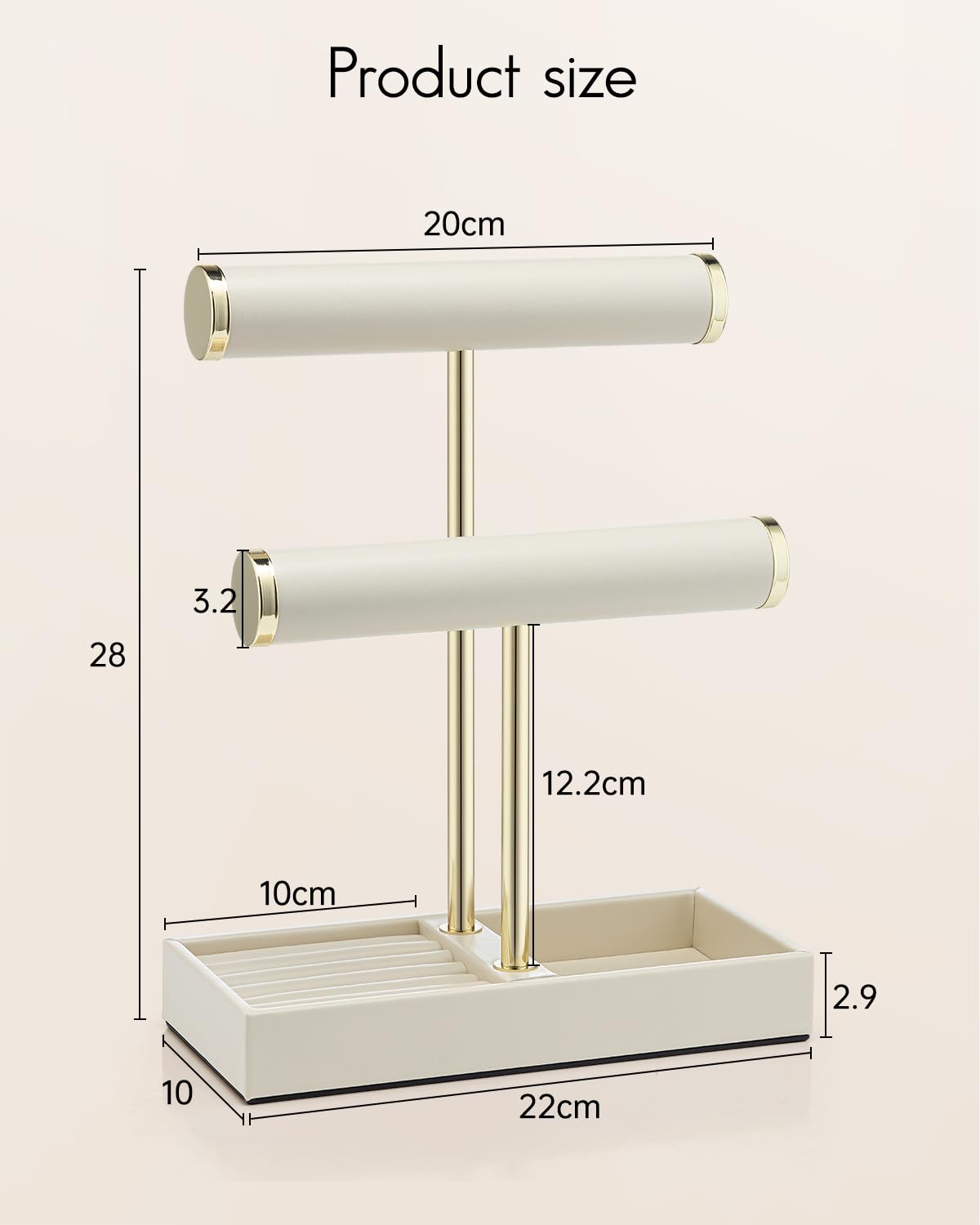 Vlando 2 Tier Bracelet Holder Display,Jewelry Stand Organizer with Ring Holder Tray,Jewelry Holder for Bracelet, Necklace, Watches, Rings,Beige