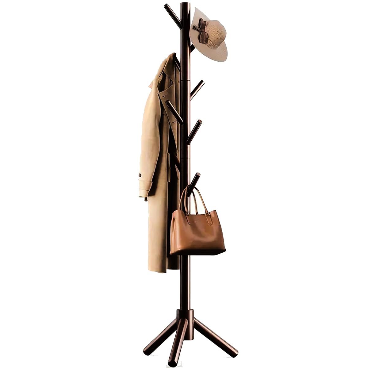Livearty (TM) Wooden Coat Cloth Garment Hat Rack Stand, Adjustable Coat Tree, Free Standing Tree Hanger with 4 Sections & 8 Hooks for Home, Bedroom, Office, Hallway, Entryway, Apartment