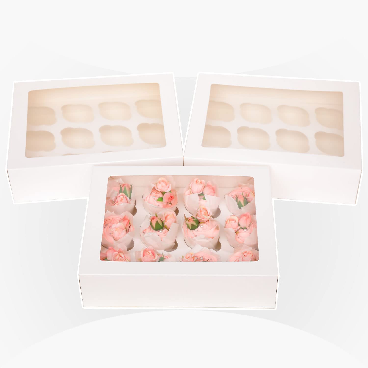 20 Pcs White Cupcake Box Cupcakes Carrier 12 Cupcake Containers, 12 Cupcake Boxes with Window 13x10x3.5inch
