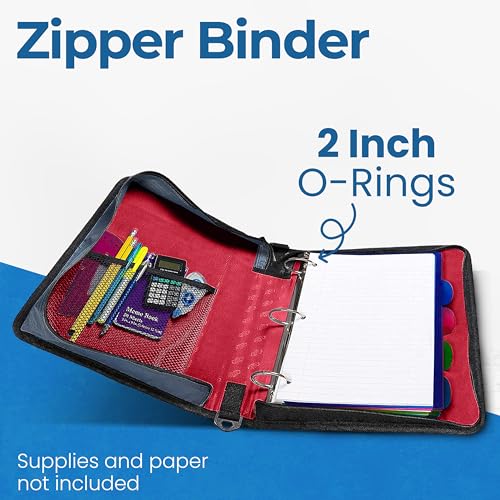 Case-it Classic Zipper Binder | 2-Inch O-Rings, 350 Sheet Capacity, Multiple Storage Pockets & Shoulder Strap | School & Office Organizer | D-251 Fire Engine Red