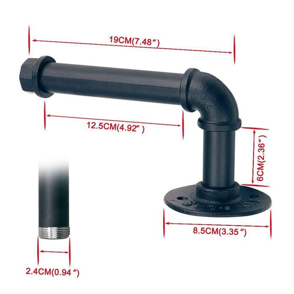 FS Colar 's Home Industrial Pipe Toilet Paper Holder ? Heavy Duty DIY Style, Wall Mounted Kit, Modern Chic Electroplated Black Iron Finish, Commercial Grade Metal, Slide TP Roller