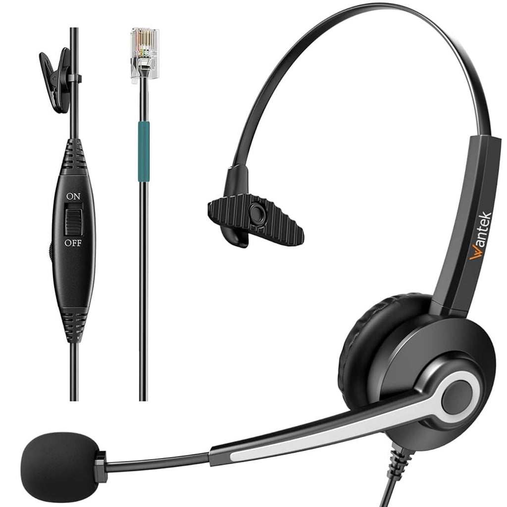 Wantek Corded Telephone Headset Mono w/Noise Canceling Mic for ShoreTel Plantronics Polycom Toshiba NEC Dterm Nortel Norstar Meridian Siemens ROLM Packet8 Landline Deskphones