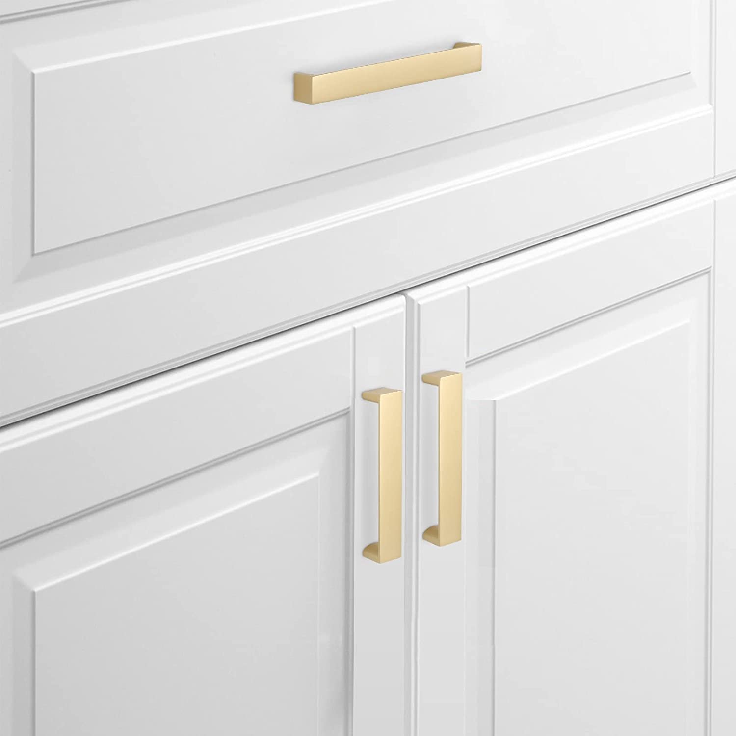 homdiy 5Pack Gold Cabinet Handles 5 inch Kitchen Handles Brushed Gold Cabinets Handle Square Drawer Pulls Cupboard Handle