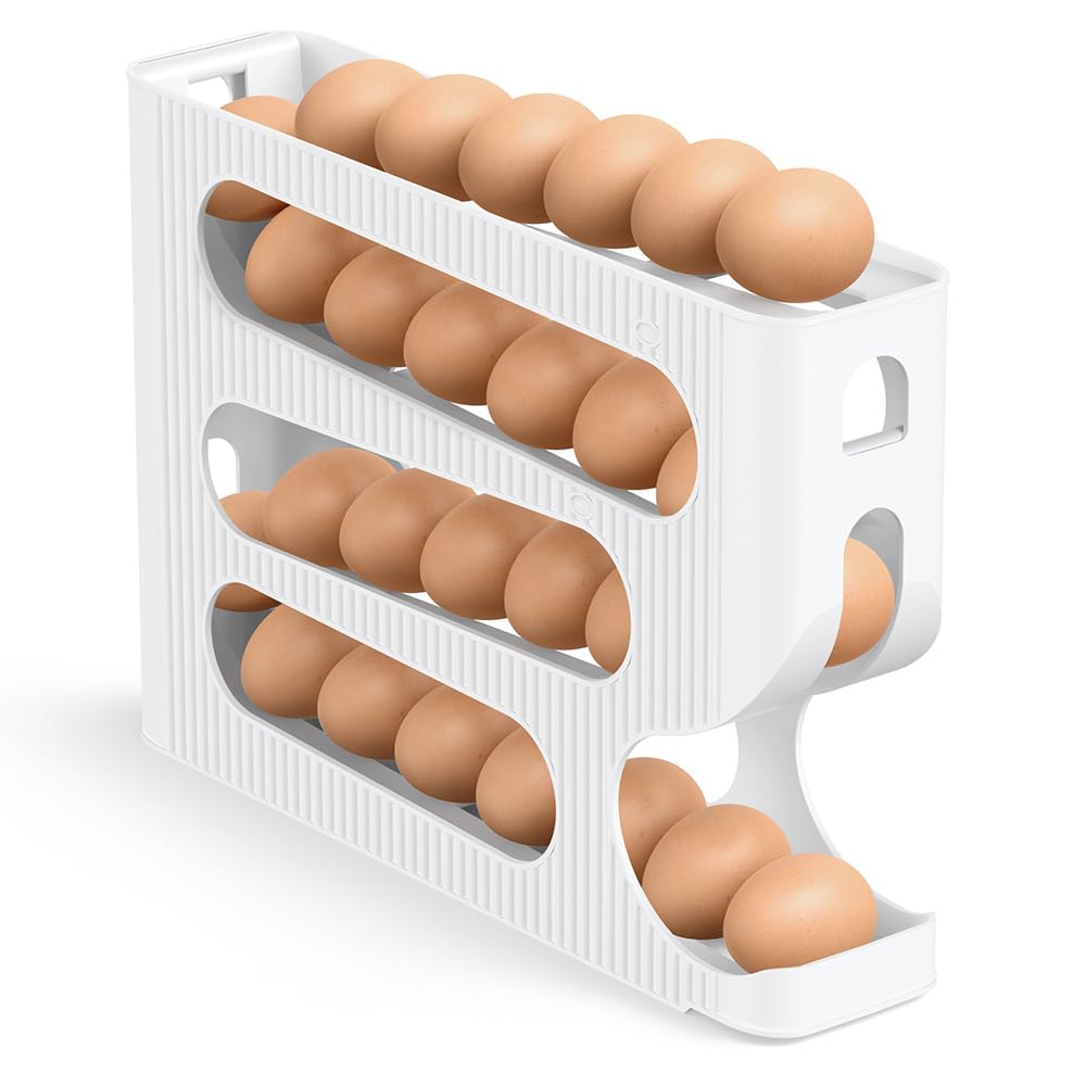 Egg Storage for Fridge, Automatic Rolling Egg Holer for Refrigerator, Countertop, Kitchen - Space-saving Roller/Dispenser/Container/Tray/Organizer for Fridge - 1 Pack for 28 Large-size Eggs