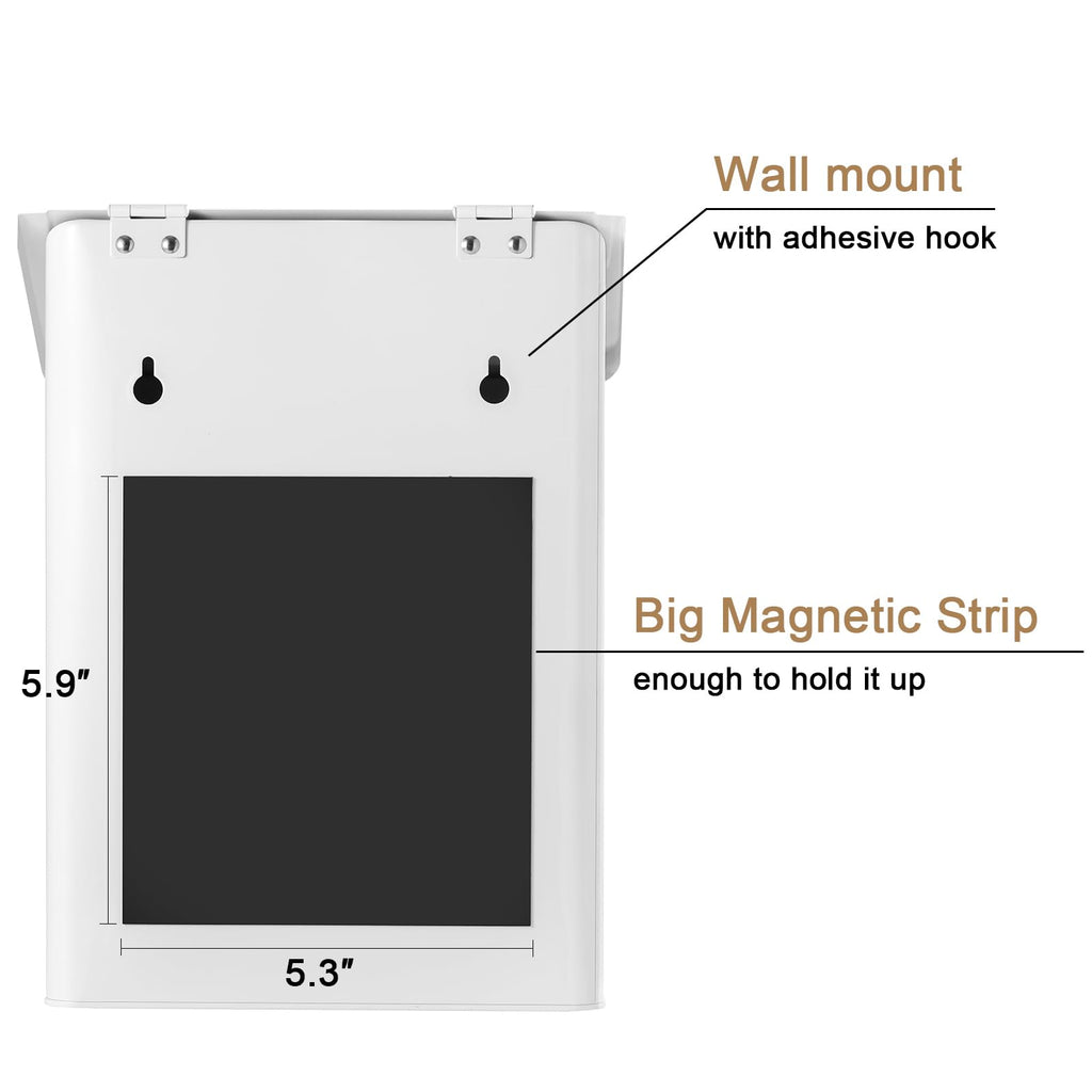 SUBEKYU Metal Magnetic Lint Bin for Laundry Room, Wall Mounted Lint Box Holder Trash Can with Lid for Dryer (White)