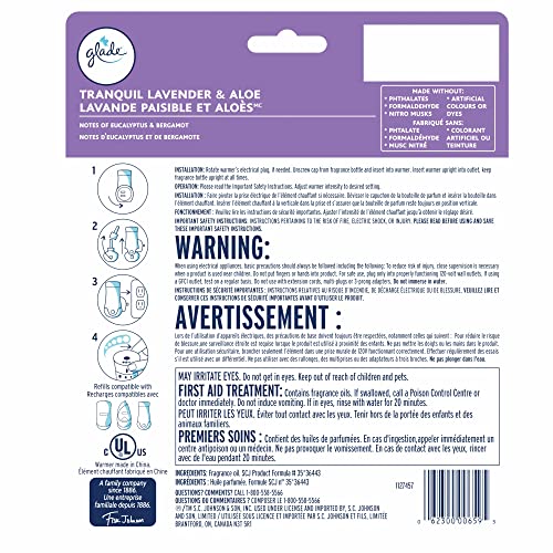 Glade PlugIns Air Freshener Kit, Scented and Essential Oils for Bathroom and Home Fragrance, Tranquil Lavender and Aloe, 2 Warmers and 6 Fragrance Oil Refills
