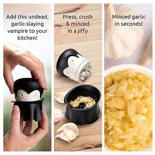 OTOTO Gracula Garlic Press, Garlic Mincer, Garlic Peeler Crusher, Halloween Kitchen - Also for Ginger, Nuts, Chili, Herbs - Spooky Goth Gifts, Vampire Mincer Easy Squeeze Manual Press, Dracula Gifts