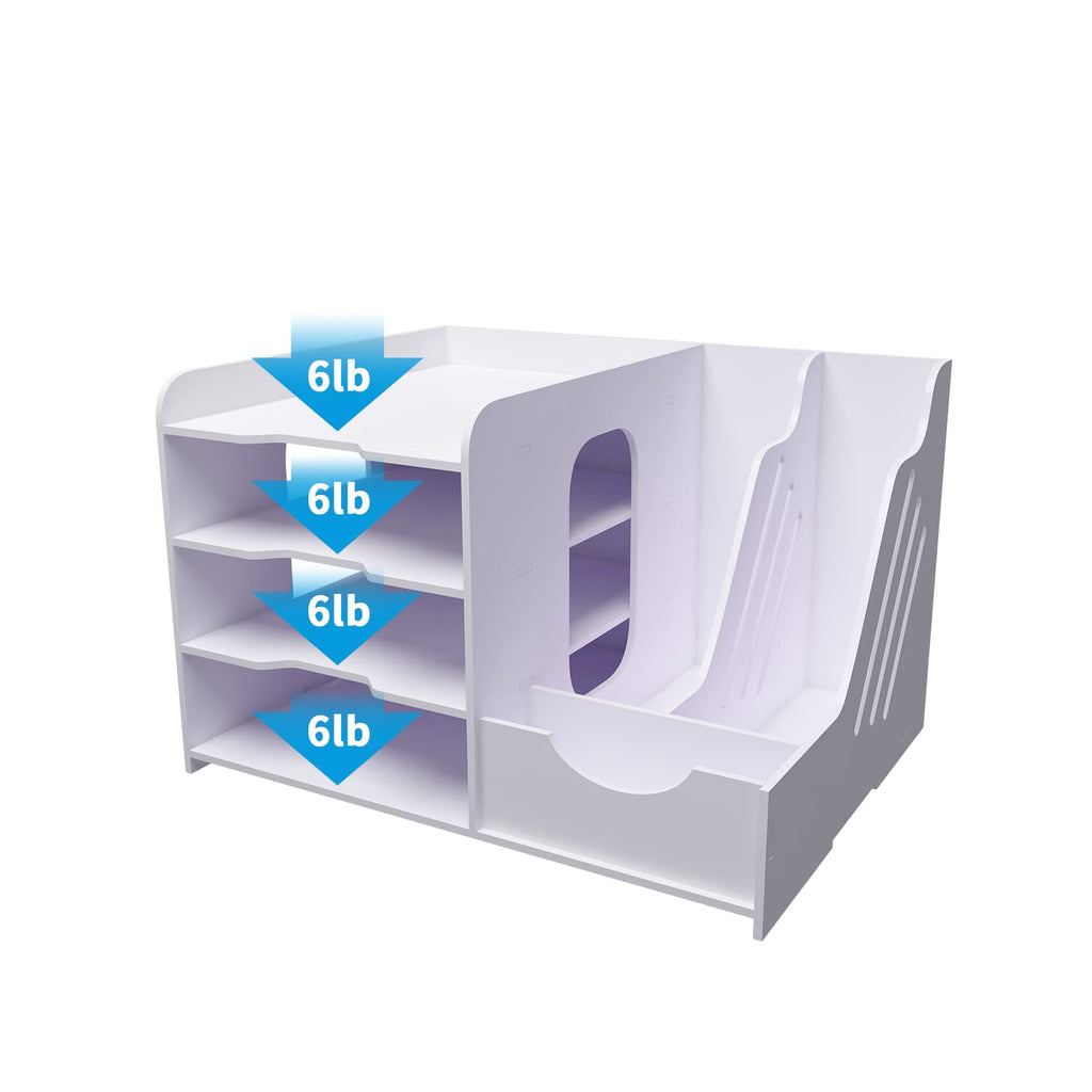Natwind 4-Tier Office White Desktop Organizer Paper File Rack with Vertical Horizontal File Holder All in One Supplies Storage Box Mail Sorter on Desk Tabletop Binder Folder Letter Trays Study Home