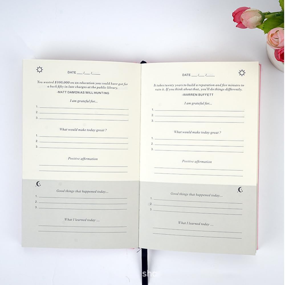 The Gratitude Journal RUIFUNETEK A5 Daily Gratitude-Journals, Effective Hardcover Gratitude&Journal, Five Minutes Guide Daily Planner for More Happiness, Positivity, Affirmation, Mindfulness (Pink)