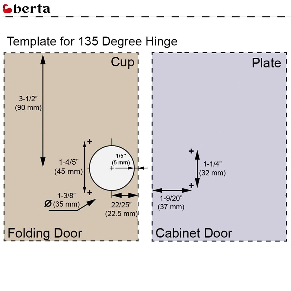 Berta 2 Pack 135° Lazy Susan Hinge, Full Overlay Concealed Frameless Nickel Plated Steel Cabinet Hardware