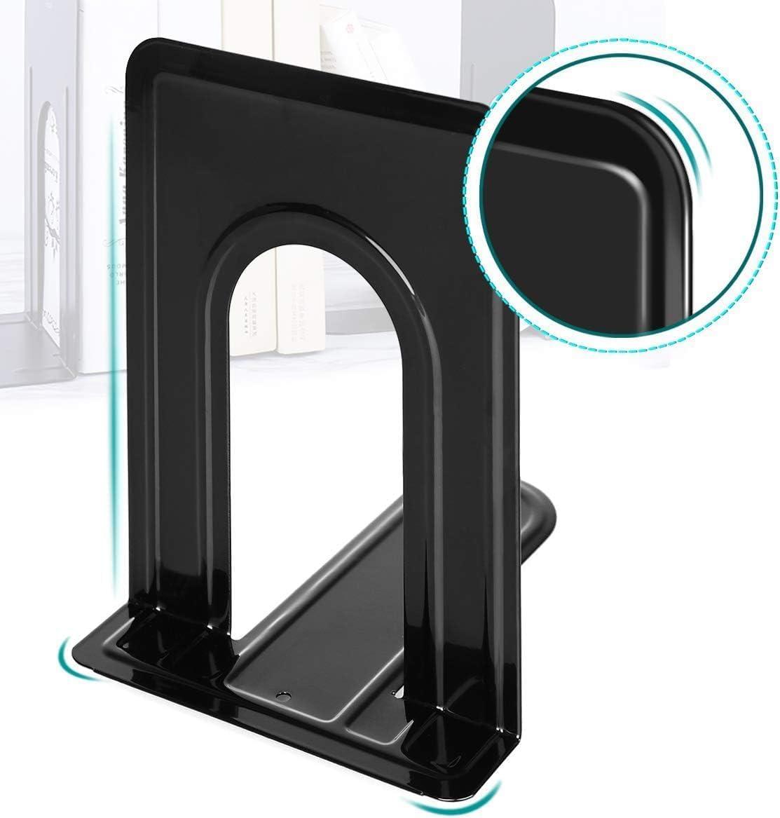 Qualsen Book Ends for Shelves Bookends Heavy Duty Metal Bookends Book Organizer Anti Slip Bookend Book Holders Stand 6.7 x 4.9 x 5.8inch, Black, 4 Pairs