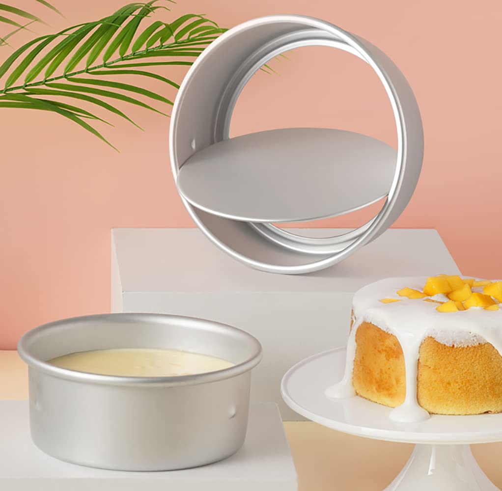 Lawei Round Cake Pan Set - 4" 6" 8" Aluminium Cake Pans with Removable Base Round Cake Baking Pans for Wedding Birthday Party