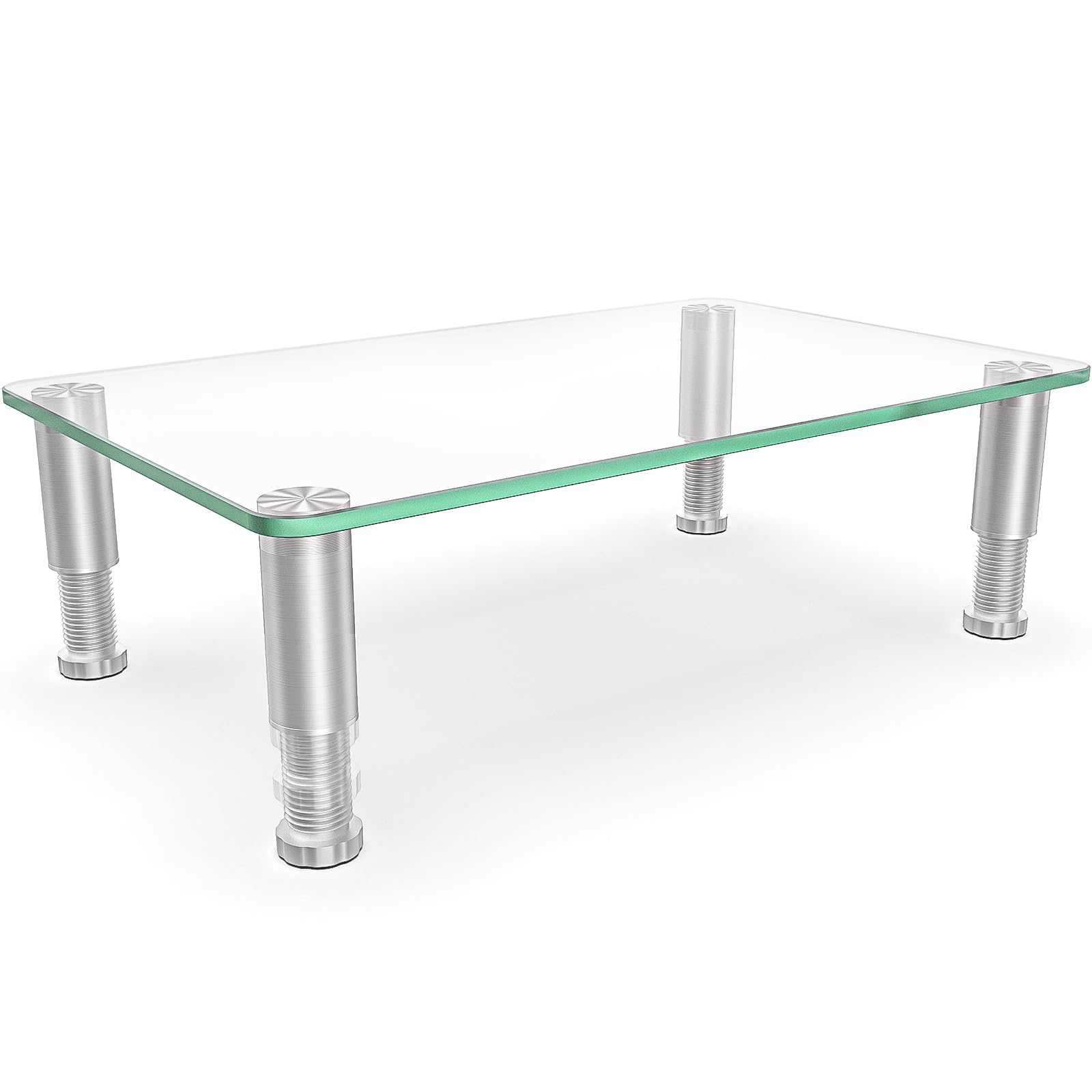 Clear Tempered Glass Computer Monitor Riser with Height Adjustable Multi Media Desktop Stand for Flat Screen LCD LED TV, Laptop/Notebook/Xbox One,HD01T-002