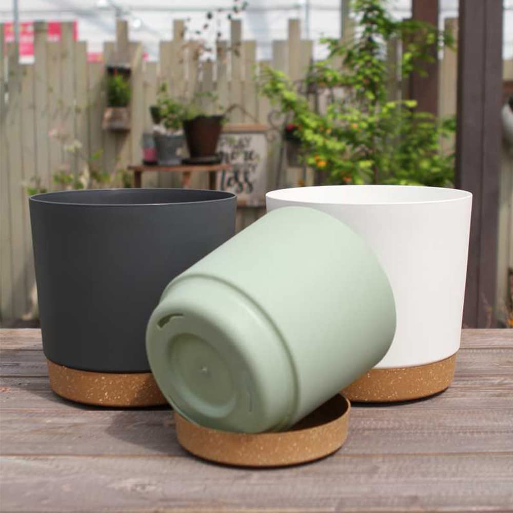ZMTECH Plant Pots, 8'' Self Watering Plastic Planter with Drainage Hole and Saucer, Modern Decorative Flower Pot for Indoor Outdoor House Plants, Succulents, Flowers - Gray 2 Pack