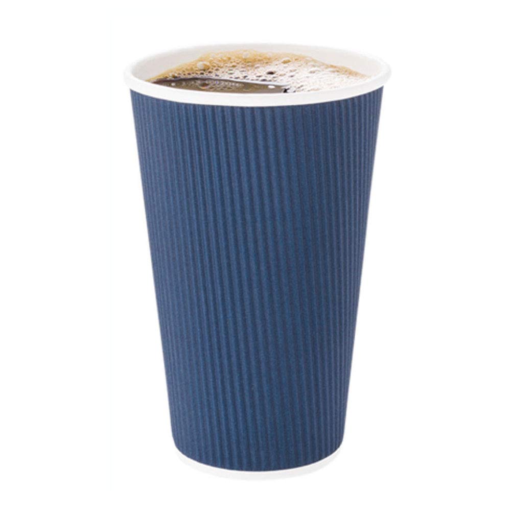 Restaurantware Ripple Wall Coffee Cups 25 Count 16 Ounce Insulated Midnight Blue Paper Cups, Rolled Rim Spill-Resistant Disposable Paper Non-Slip for Coffee, Beverages