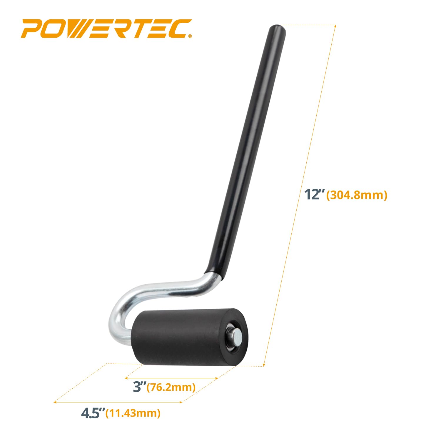 POWERTEC 71010 Long Handle J-Roller with Rubber Roller, 1-1/2-Inch by 3-Inch