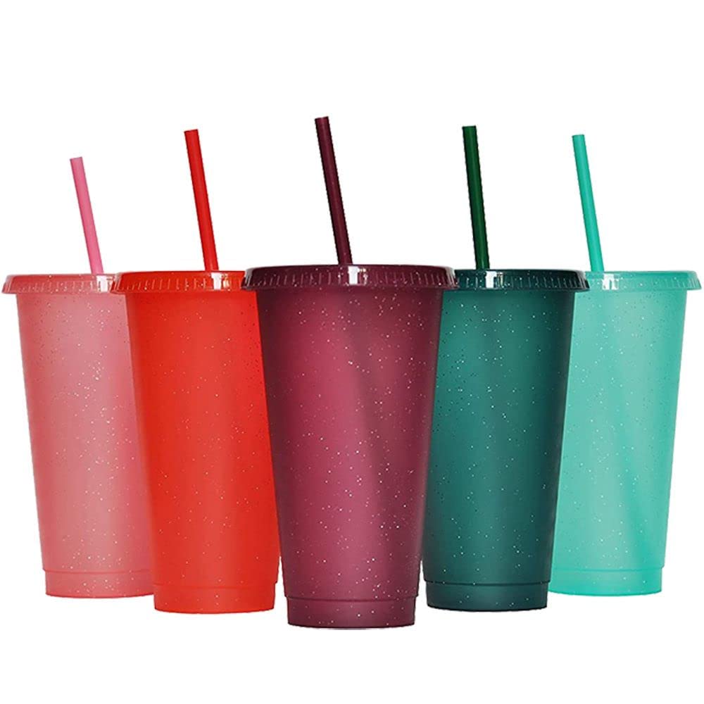 5 pcs 24 oz Water Cup with Straw and Lid Plastic Tumblers Color Changing Cups Tumbler Iced Coffee Lid Water Bottle Travel Mug Cup Reusable Cups Plastic Cups Summer Party Bulk Cold for Adults Perfect
