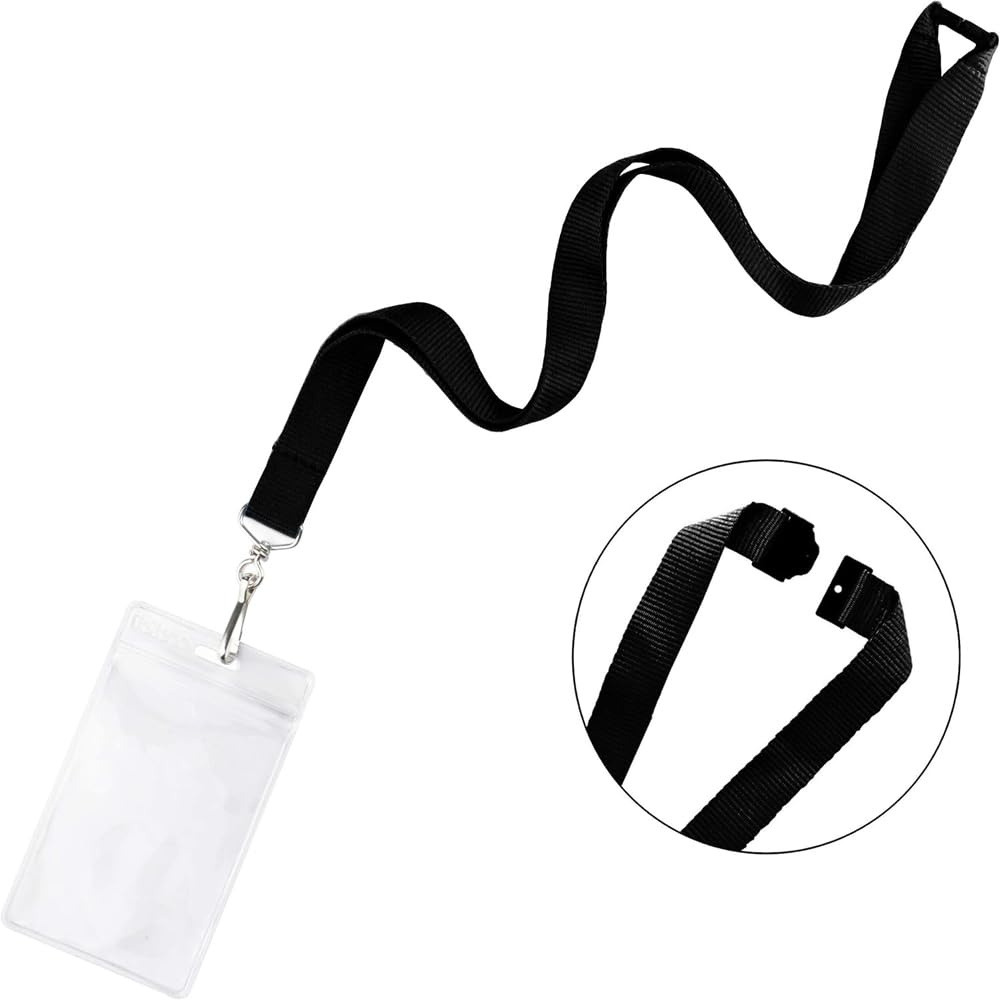 30 Pack Breakaway Lanyards Polyester Neck Straps with 30 Pack Waterproof Badge Holders Name Tag for ID Cards Events Office and Schools (30, Black)