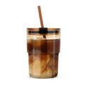 Luxfuel 13oz/400ml Glass Tumbler with Straw and Lid, 1 Pack Glass Cup, Sealed Carry on Travel Coffee Cup for Coffee, Iced Tea, Water