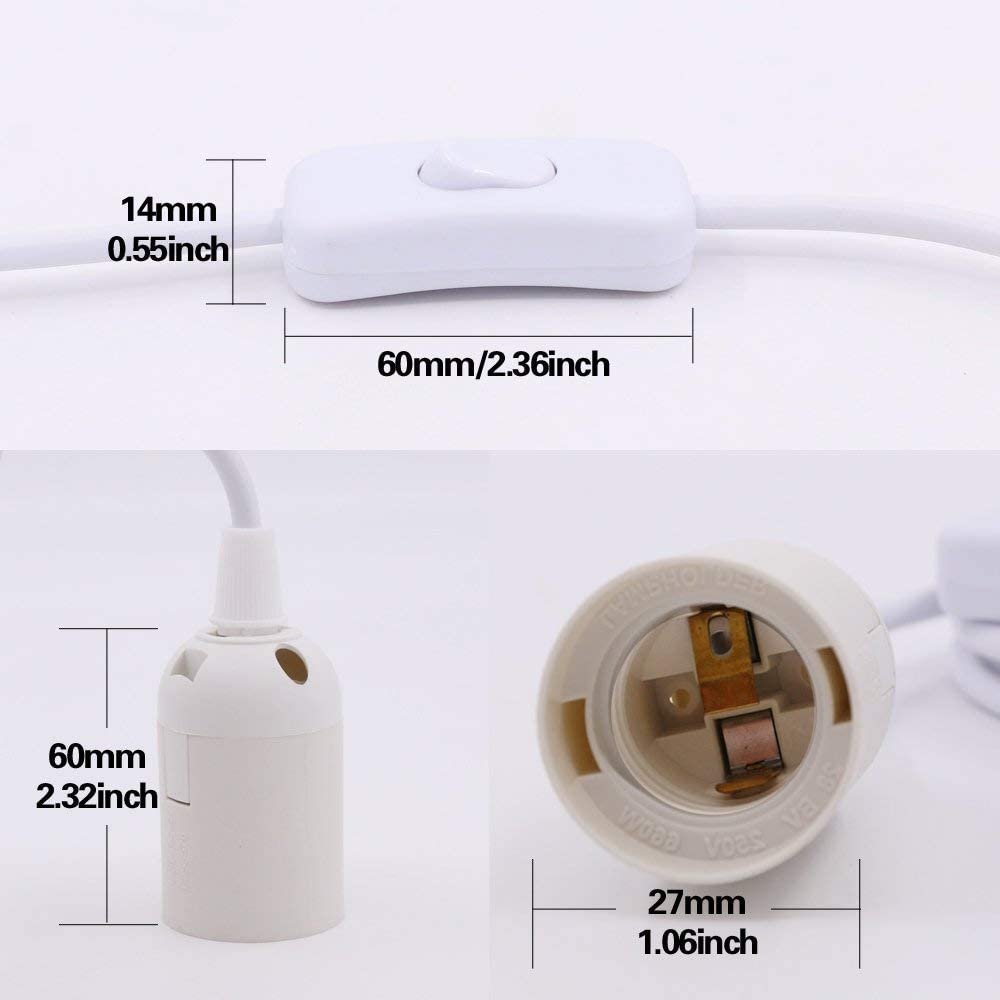 Swpeet 4 Pcs E26 Hanging Lantern Cord with On/Off Switch, Light Socket with 10.86 Inch Extension Cord Cable, White Pendant Light Socket Cord for Kitchen/Bedroom/Bathroom/Restaurant/Cafe Shop