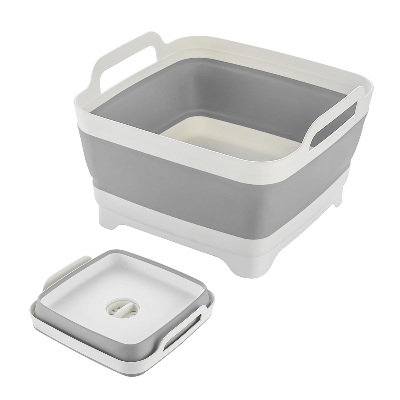 NIKONIKO Collapsible Sink, 9L Portable Wash Basin with Handle and Drain Plug, Grey