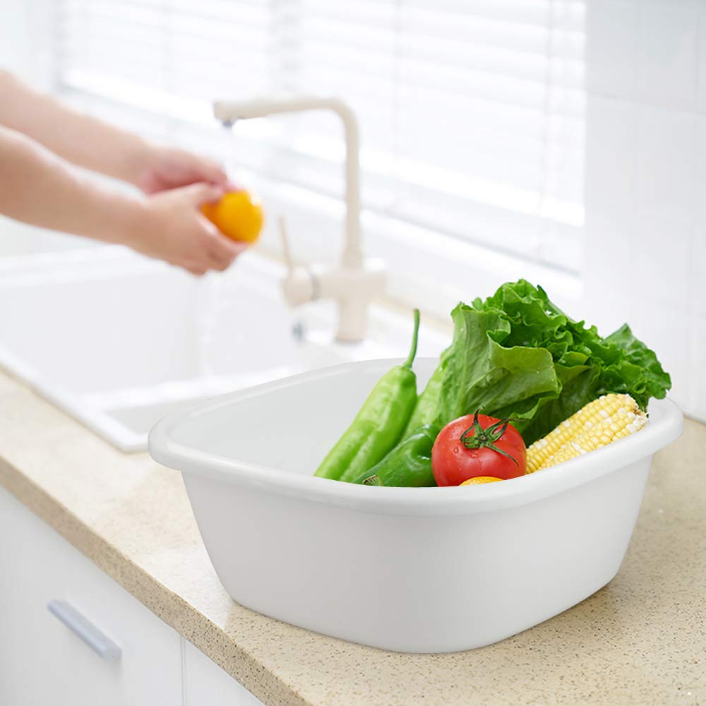 Yarebest 12 Quart Plastic Basin Set of 4, Wash Bin Dishpan, White