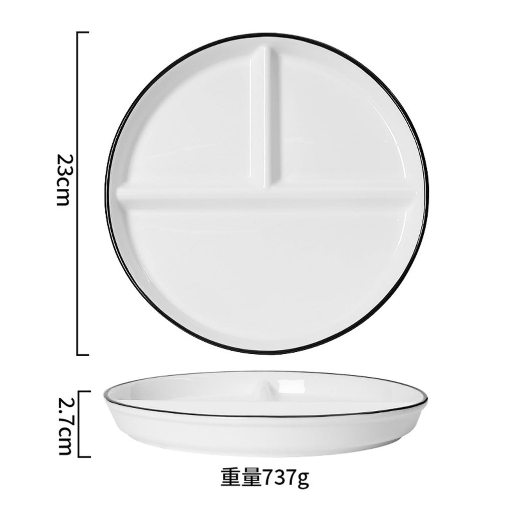 Divided Plates for Adults (2 Packs),Ceramic Portion Control Plate Sectioned with Dividers,Round 9 Inch 3 Compartment Food Separator Dinner Plates BPA Free Reusable Dishwasher Microwave Safe