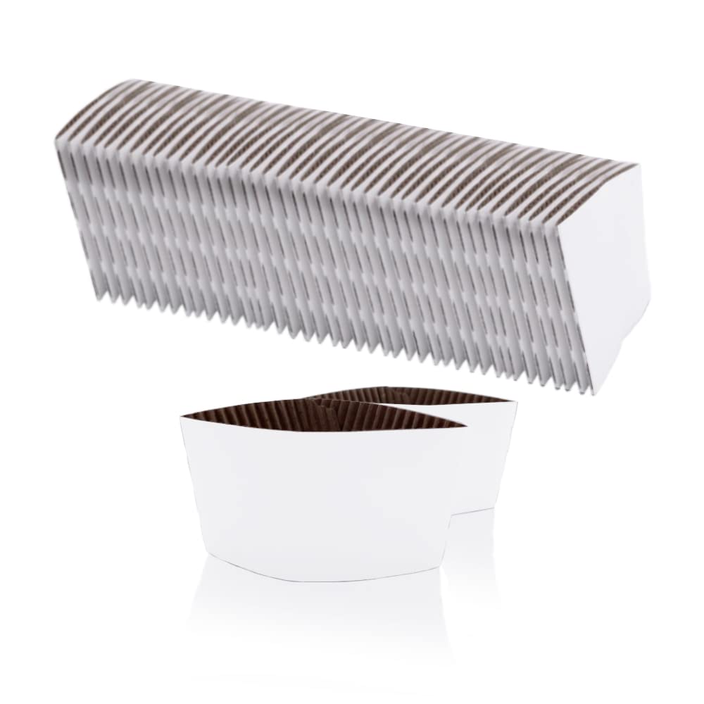 EchoDone Disposable Coffee Cup Sleeves for Hot or Cold Drinks Paper Corrugated Cup Jackets 200 Count Color White Fit for 90mm Diameter Cups 10oz 12oz 16oz (Without Cups)