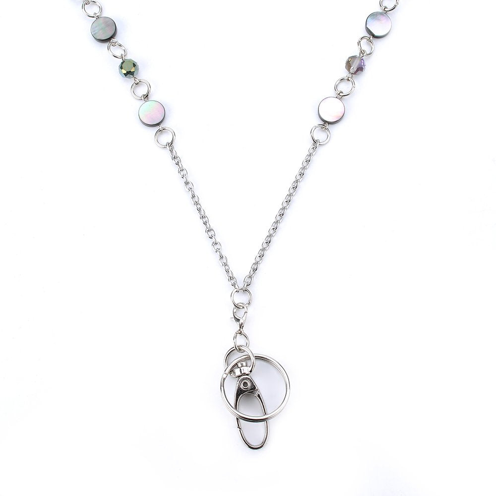 LUXIANDA beautiful ID Necklaces ID Balled beads Lanyards for Keys ID Badge Holder, Stainless steel chain