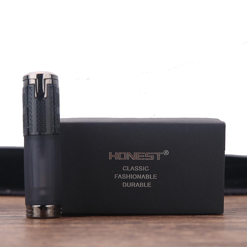 Honest Torch Lighter Triple 3 Jet Flame Gas Butane Refillable Turbo Lighter with Ciagr Punch and Butane Window (Grey-C)