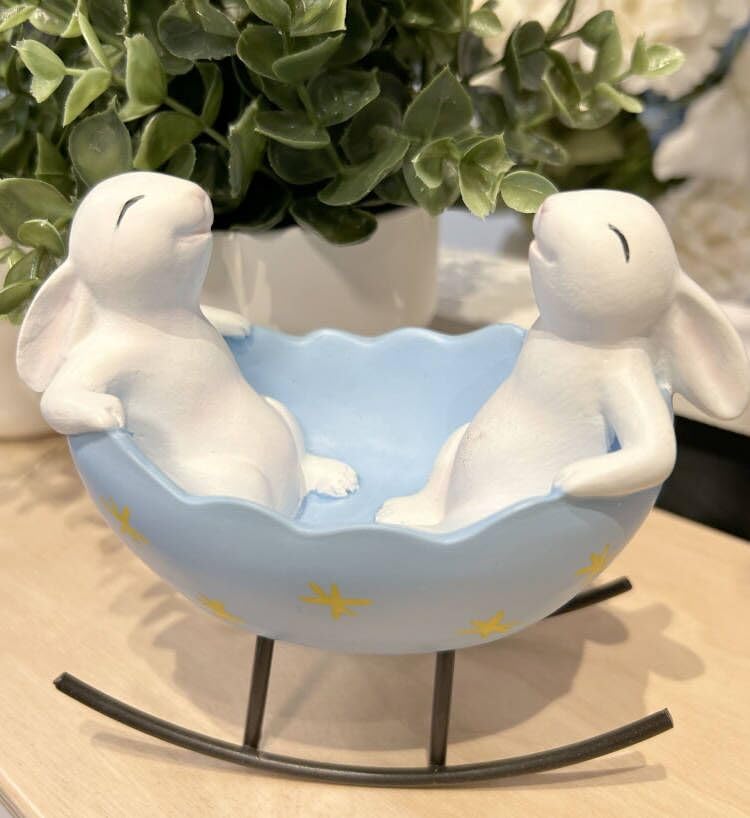 realideas Easter Bunny Decorations Spring Indoor Home Decor Bunny Figurines Rabbit Bunny Candy Dish Serving Bowl - Home Table Decor Centerpiece Easter Bunny Collectible Figurines